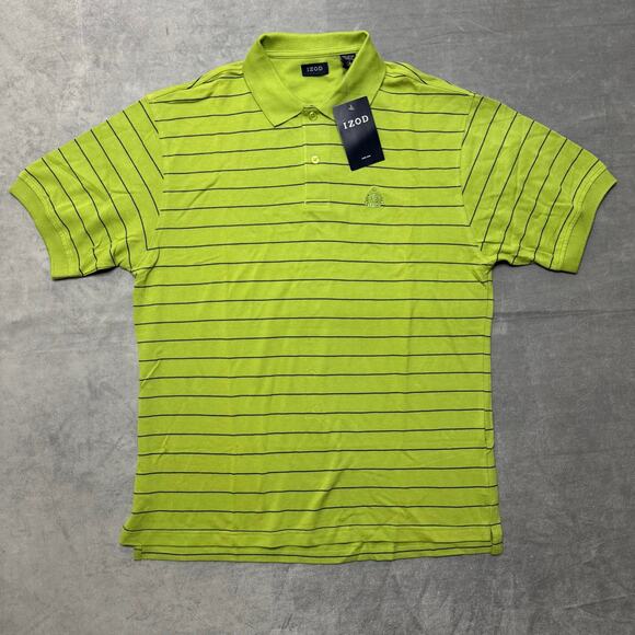 IZOD NWT Green Striped Short Sleeve Polo Shirt Men's Large - Picture 1 of 4